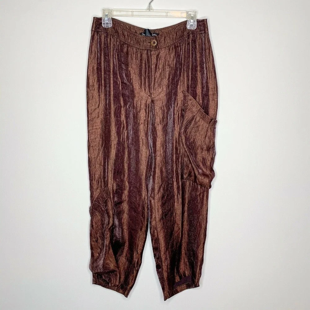 Dominique de Sentino Pants Women Size 8 Brown Cropped Baggy Large Pockets Relax